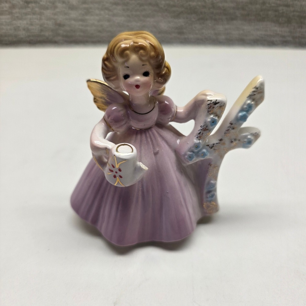 Josef Originals Birthday Angel Age 4 Figurine Lavender Dress Gold Wings Vintage‎